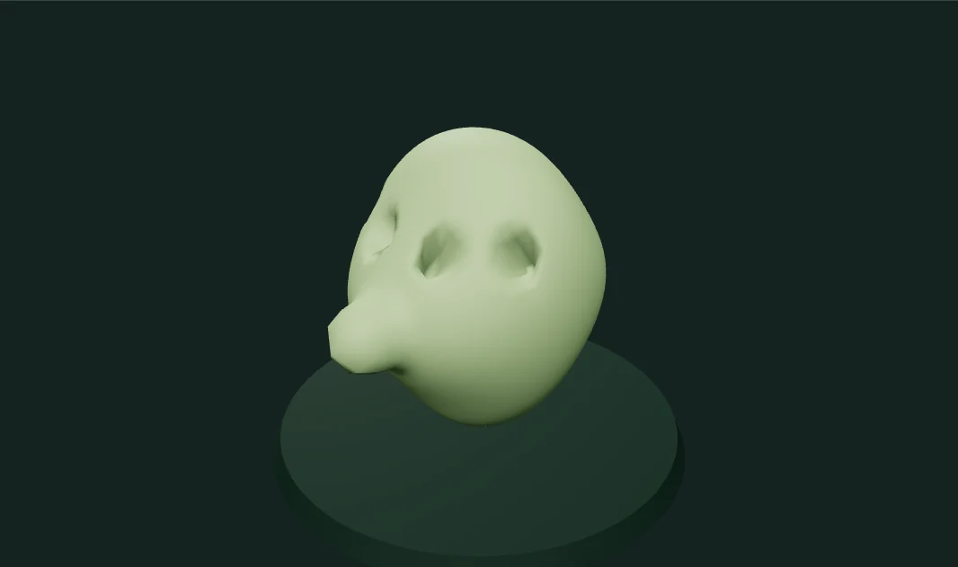 Sage-colored clay sculpture shaped with short creases and an inflated front