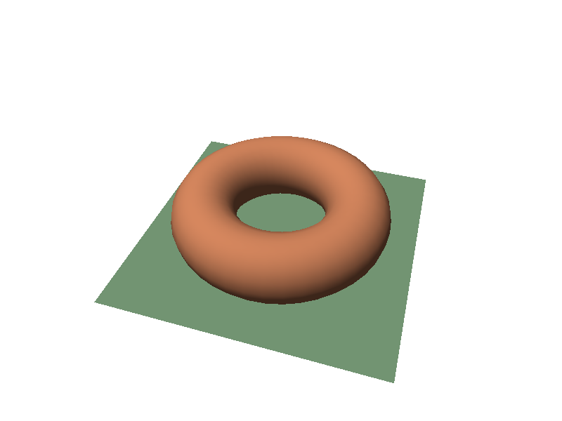A smooth terracotta torus above a sage ground plane, rendered by the software rasterizer.