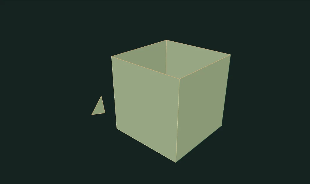 Damaged open box with orange boundary edges and a disconnected triangular fragment beside it.