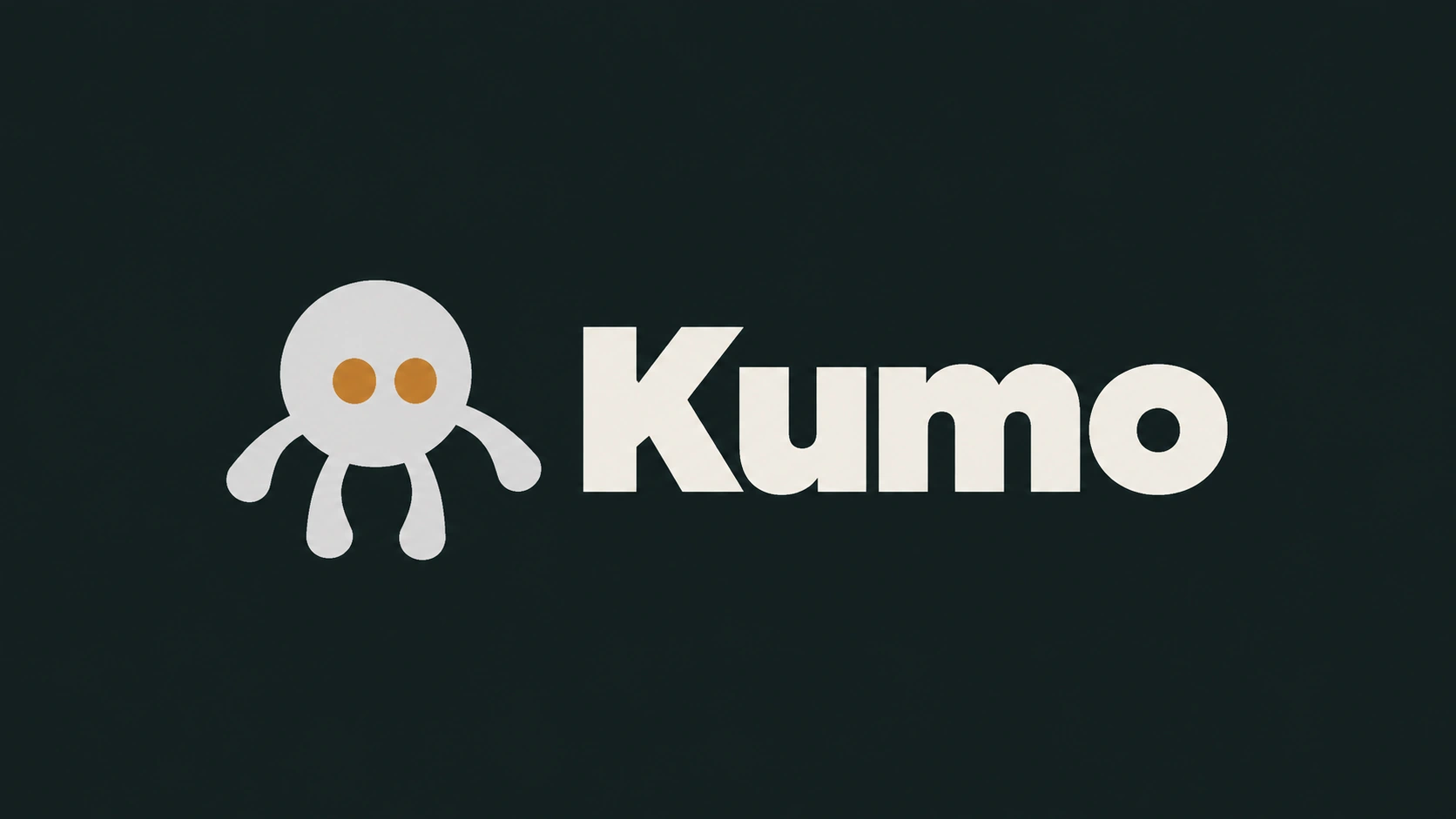 Kumo mascot with amber eyes beside the Kumo wordmark