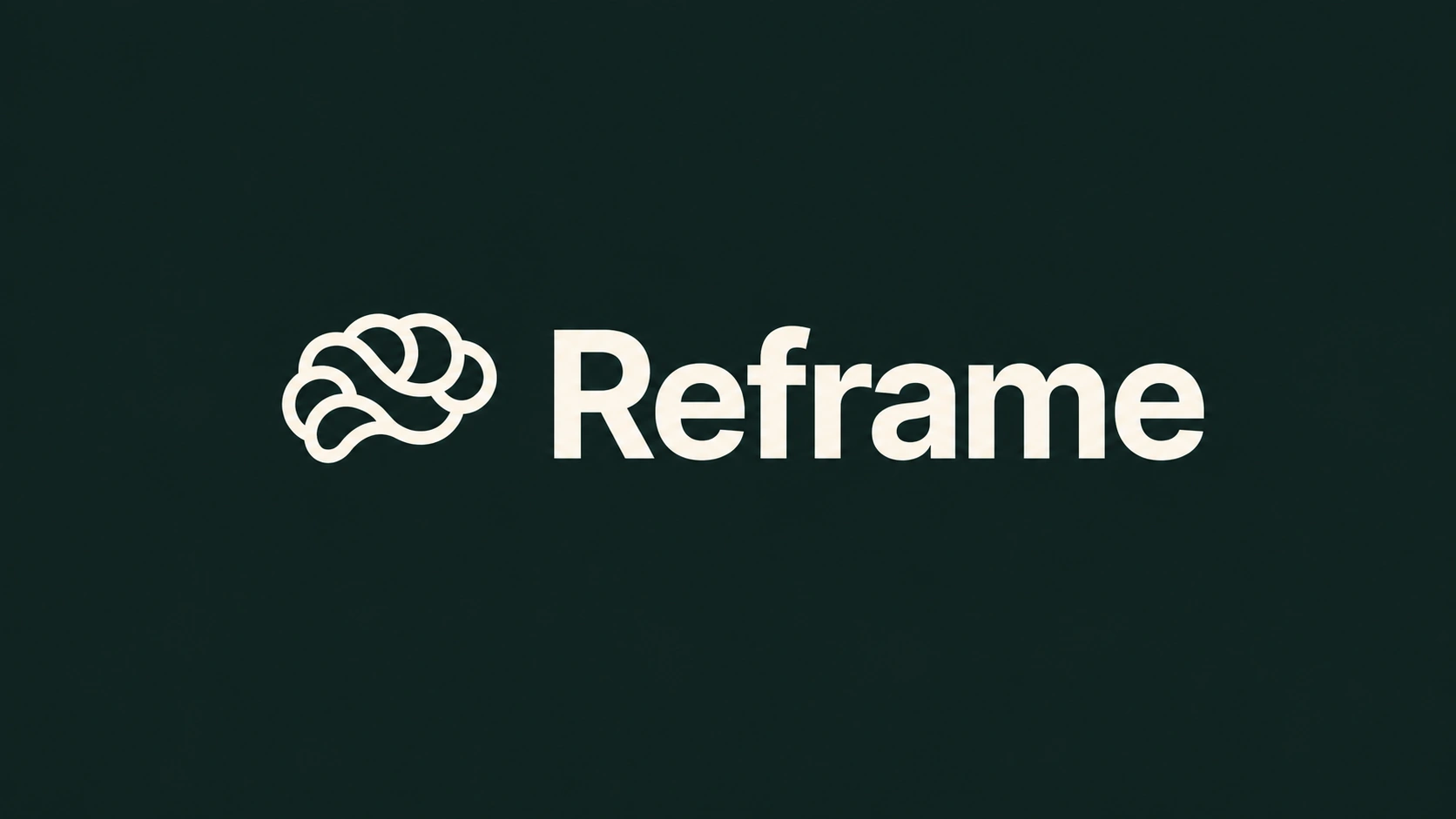 Reframe brain logo and wordmark on a dark green background