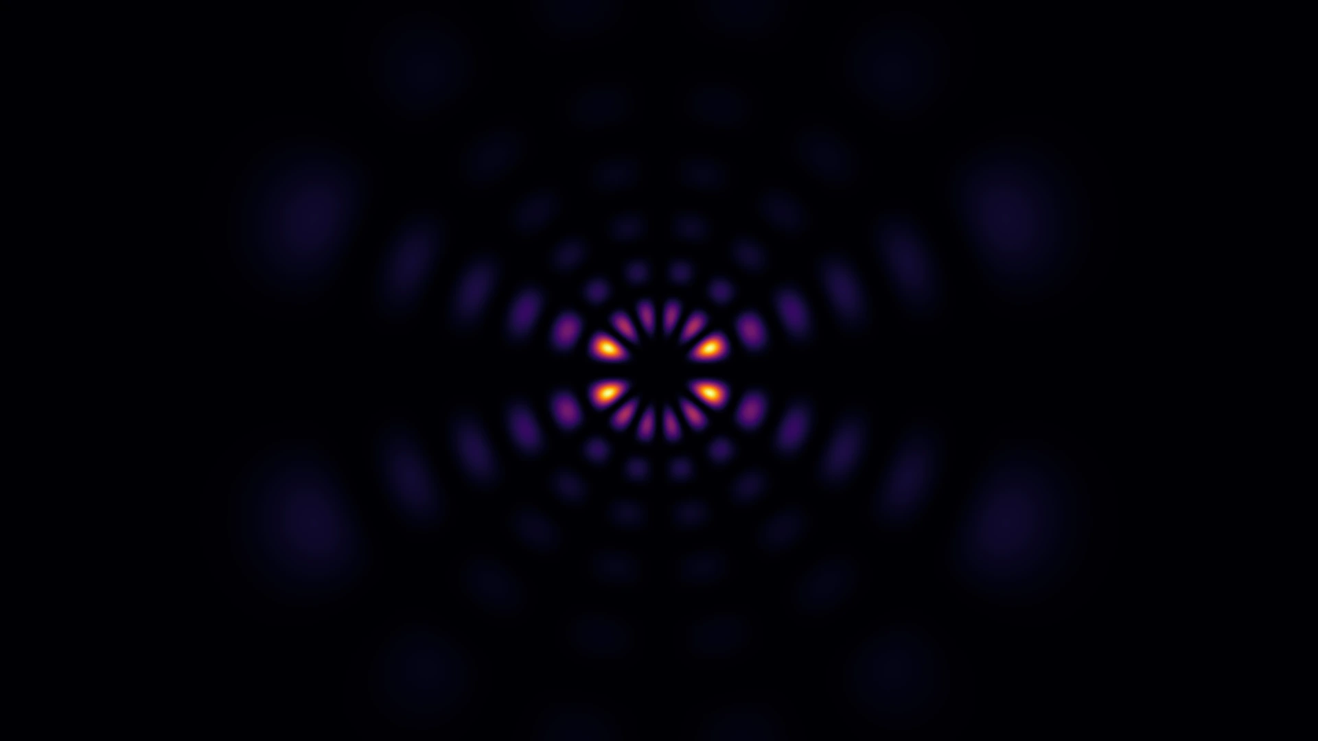 Orange and violet lobes in a two-dimensional electron probability-density render