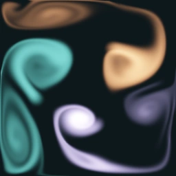 A different fluid simulation frame showing dye transported by the velocity field