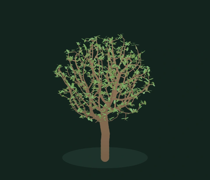 A branching tree grown toward a three-dimensional cloud of attraction points