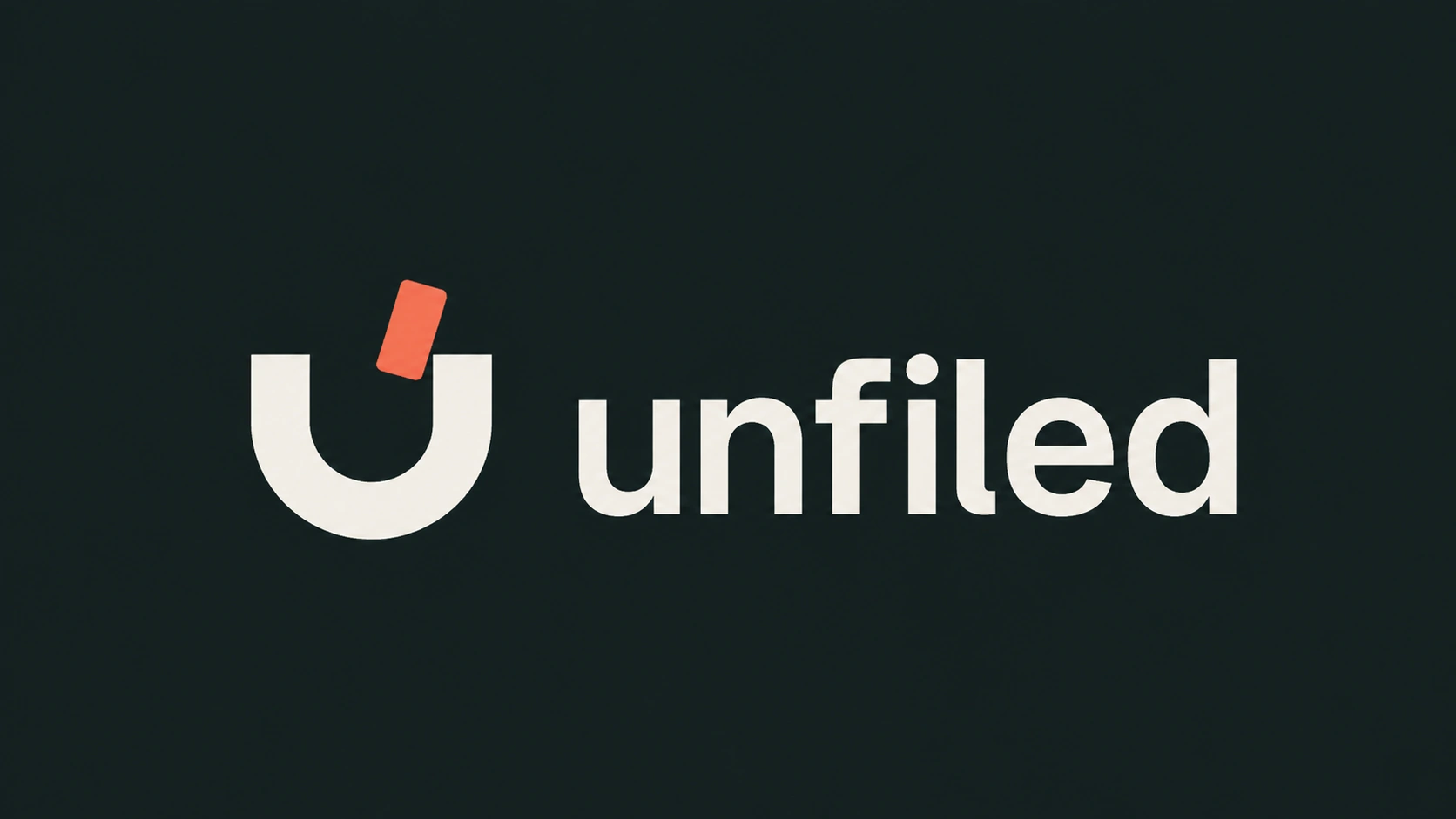 Unfiled intake-tray logo with a coral slip and lowercase wordmark